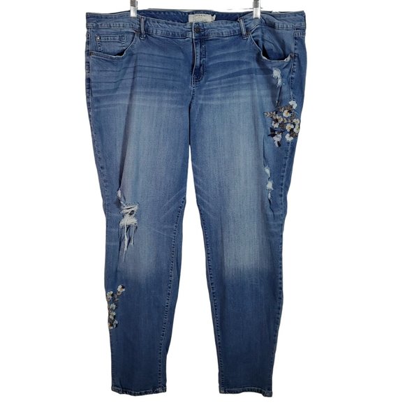 Torrid Embroidered Distressed Skinny Jeans Plus Size 28 X-Tall High Rise Stretch - Picture 1 of 10